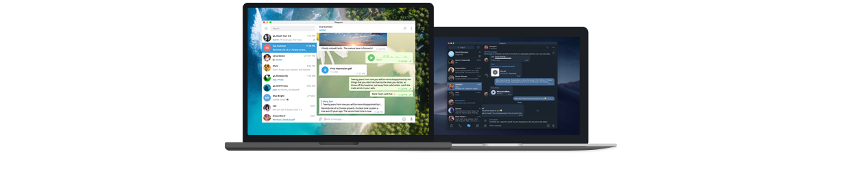 Telegram ouvert sur un ordinateur portable et un moniteur