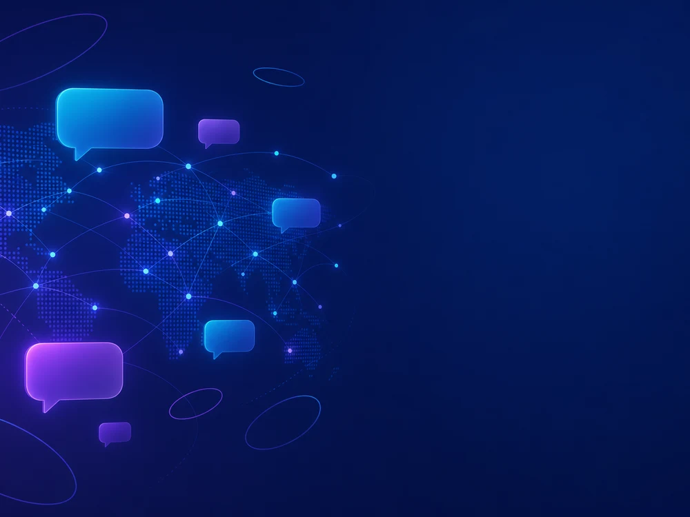 Réseau mondial de messagerie relié par des bulles de discussion